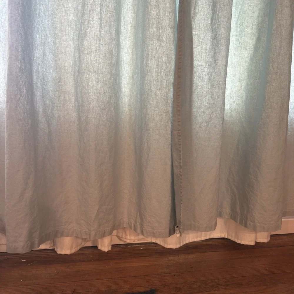 Pottery Barn Light Blue Linen Cotton Pleated Curtain Panels 78in 4 Panels Set